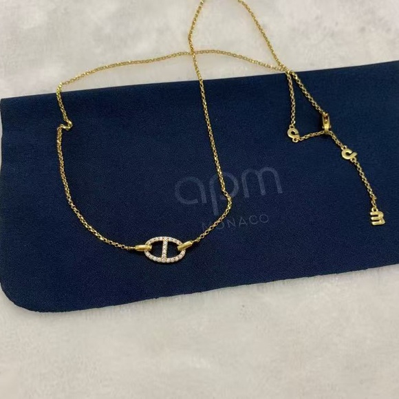 APM Monaco Gold Necklace with Crystal Accents - Picture 1 of 4